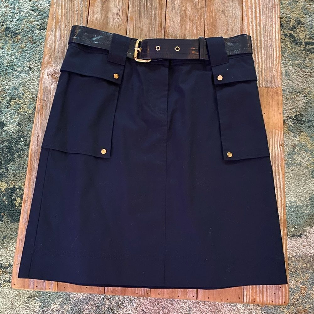 Tory Burch navy blue pencil belted skirt - Picture 1 of 5